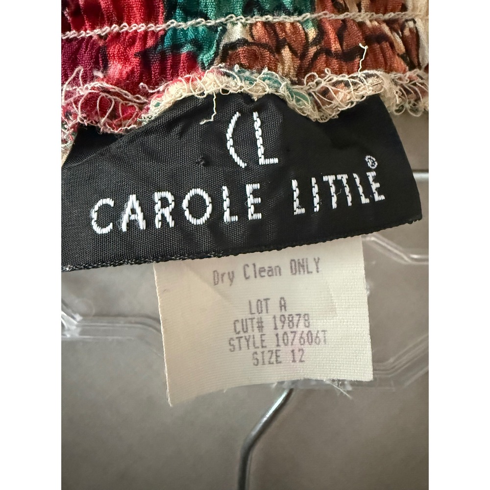 Carol Little Vintage Floral Maxi Skirt Red Green Cream Crepe Made in USA Size 12 - Picture 11 of 13